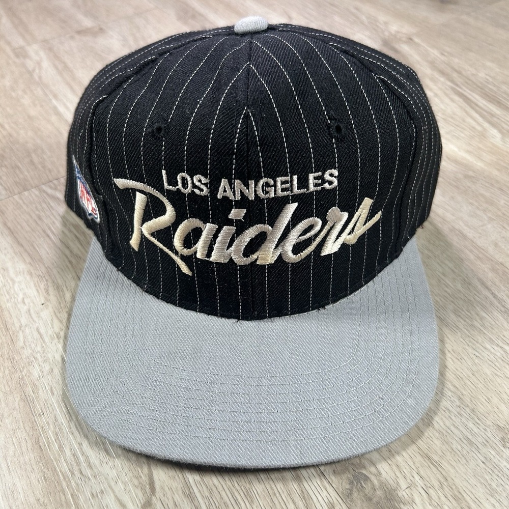 VTG Sports Specialties LA Raiders Script Snapback NFL Black Pinstripe Wool Cap